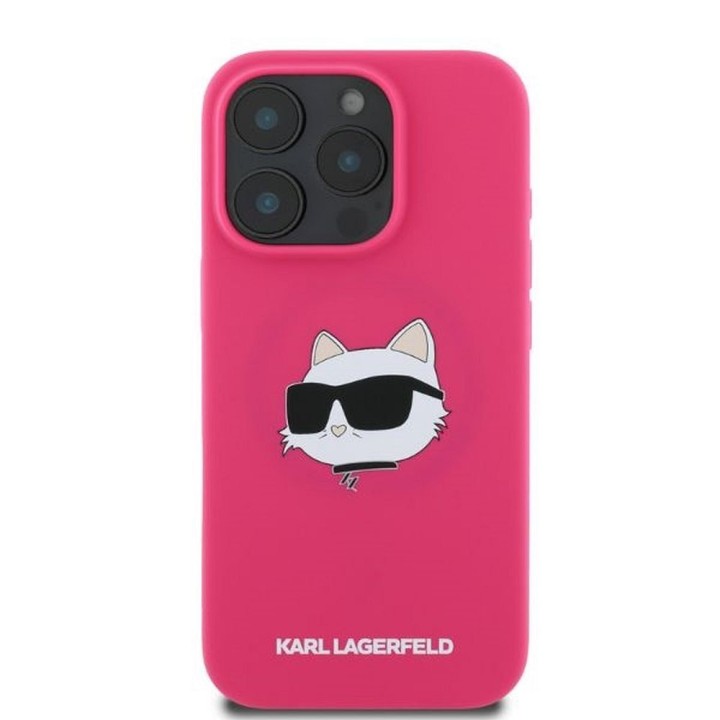 KARL LAGERFELD case for IPHONE 16 Pro Max compatible with Magsafe KLHMP16XSCHPPLF (Sil Choupette Head Print) fuchsia