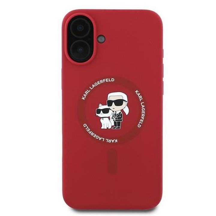 KARL LAGERFELD case for IPHONE 16 Plus compatible with Magsafe KLHMP16MSCMKCRHR (Silicone KC Body Ring) red