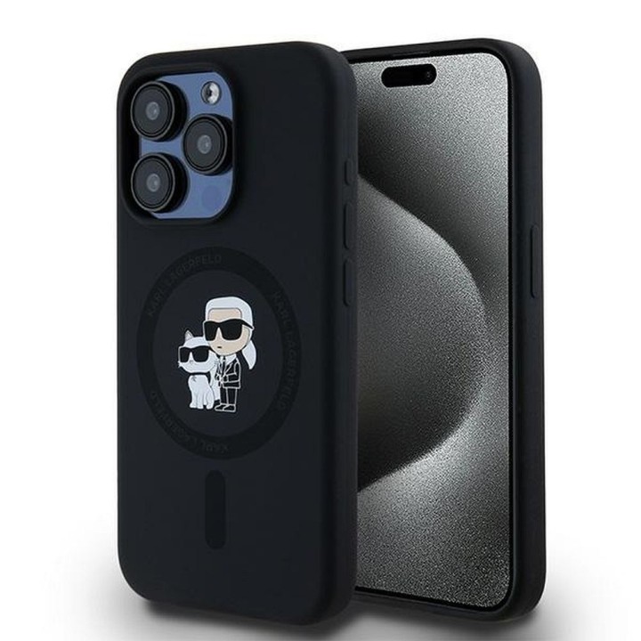 KARL LAGERFELD чехол для IPHONE 15 Pro совместимый с MagSafe KLHMP15LSCMKCRHK (Silicone KC Body Ring) черный