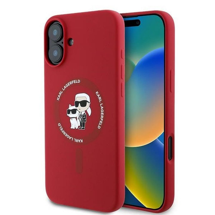 KARL LAGERFELD case for IPHONE 16 Plus compatible with Magsafe KLHMP16MSCMKCRHR (Silicone KC Body Ring) red