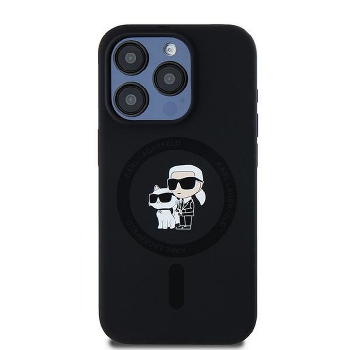 KARL LAGERFELD case for IPHONE 15 Pro compatible with Magsafe KLHMP15LSCMKCRHK (Silicone KC Body Ring) black