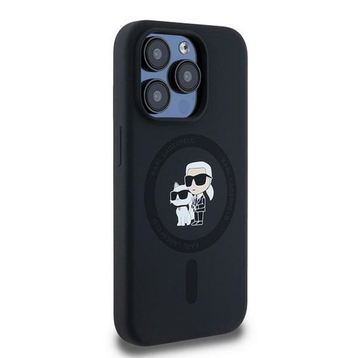 KARL LAGERFELD чехол для IPHONE 15 Pro совместимый с MagSafe KLHMP15LSCMKCRHK (Silicone KC Body Ring) черный