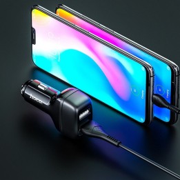HOCO ładowarka samochodowa 2xUSB + kabel Typ C 2,4A Leader Z36 czarna