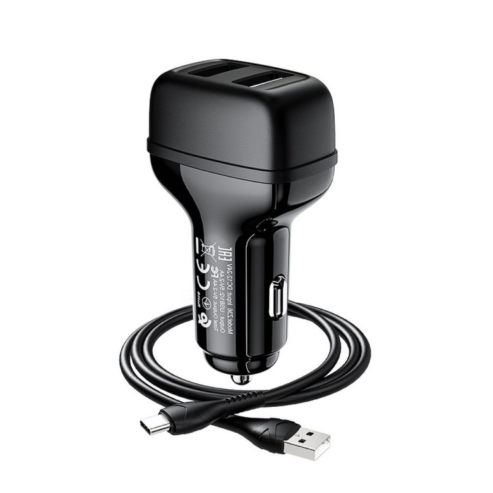 HOCO ładowarka samochodowa 2xUSB + kabel Typ C 2,4A Leader Z36 czarna