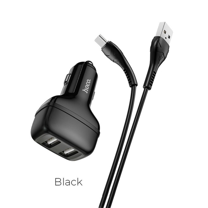 HOCO ładowarka samochodowa 2xUSB + kabel Typ C 2,4A Leader Z36 czarna