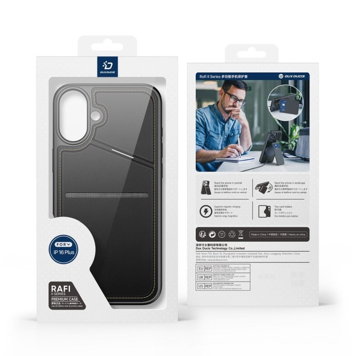 DUX DUCIS case RAFI II MAG with a stand compatible with MagSafe for IPHONE 16 Plus black