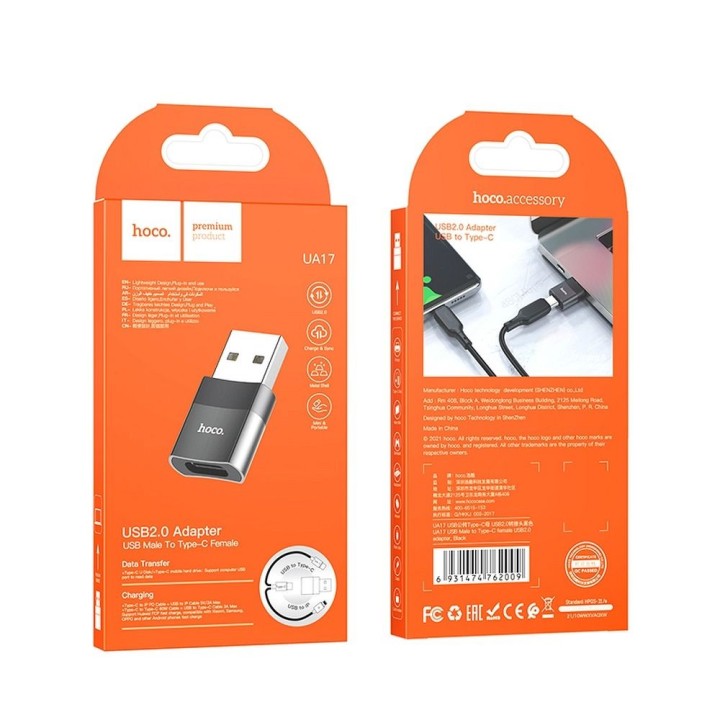 Adapter OTG USB A for USB C Hoco UA17 black