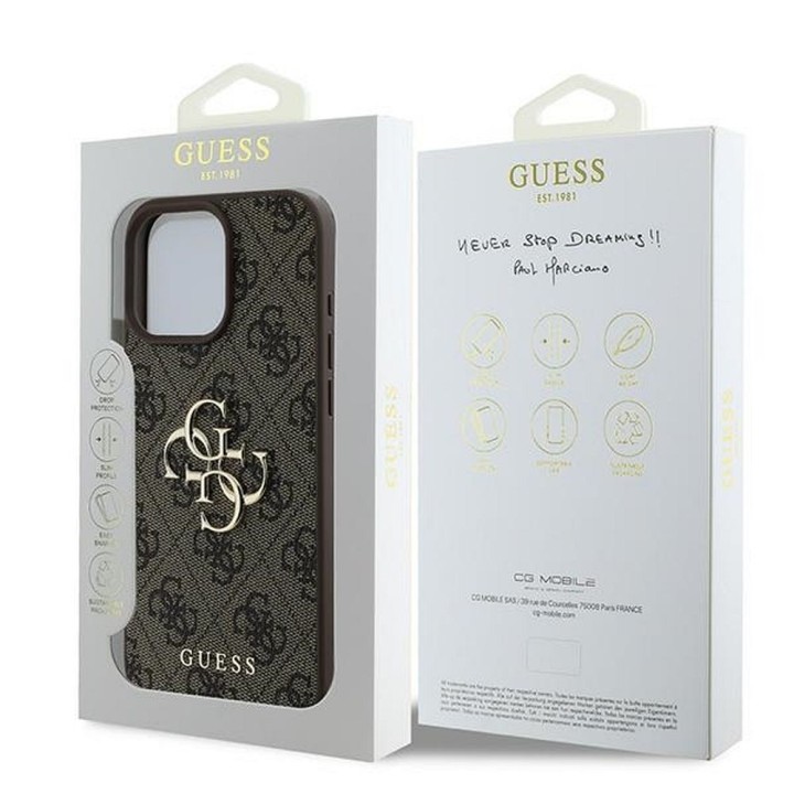 GUESS чехол для IPHONE 16 Pro GUHCP16L4GMGBR (4G PU Big Logo) коричневый