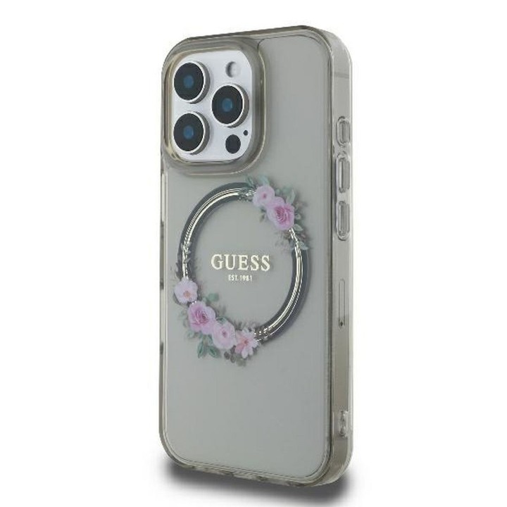 GUESS чохол для IPHONE 16 Pro сумісний із MagSafe GUHMP16LHFWFCK (IML Flowers Wreath) чорний