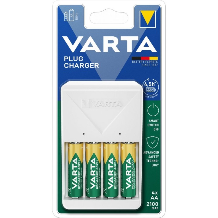 VARTA зарядний пристрій PLUG CHARGER 57657 + 4 x акумулятор акумуляторна R6 (AA) 2100mAh