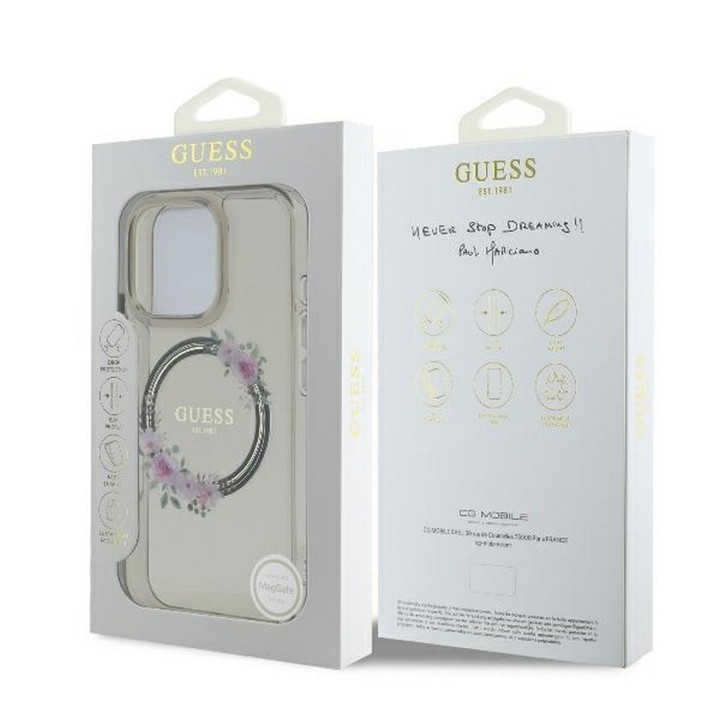 GUESS чохол для IPHONE 16 Pro сумісний із MagSafe GUHMP16LHFWFCK (IML Flowers Wreath) чорний