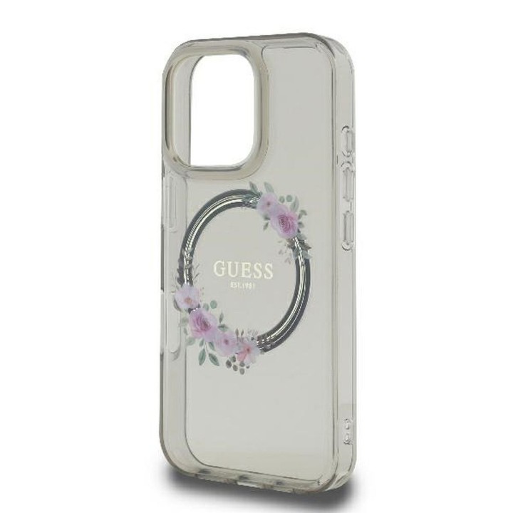 GUESS case for IPHONE 16 Pro compatible with Magsafe GUHMP16LHFWFCK (IML Flowers Wreath) black