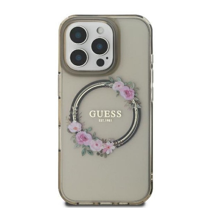 GUESS чохол для IPHONE 16 Pro сумісний із MagSafe GUHMP16LHFWFCK (IML Flowers Wreath) чорний