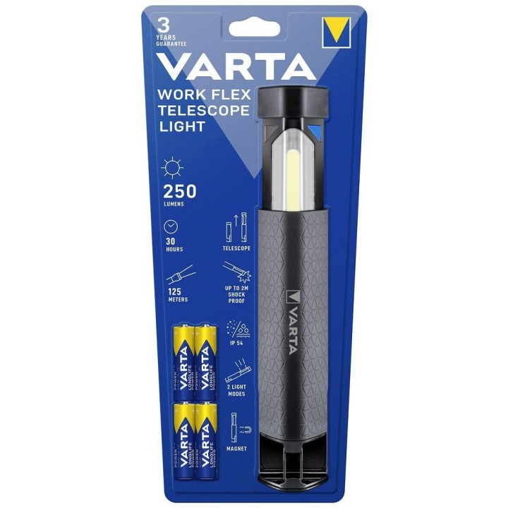 VARTA фонарик LED Work шлейф telescope light 250lm 18646 + 4 x батарейки R6 (AA)
