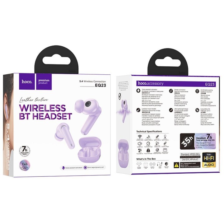 Wireless headphones in-ear Hoco TWS EQ23 purple