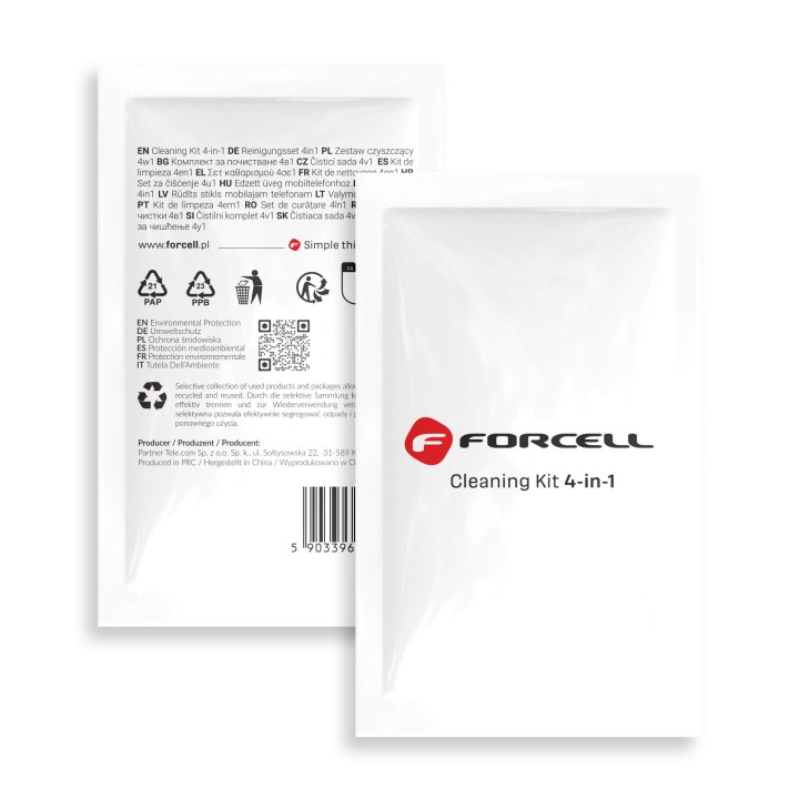 Screen cleaning kit Forcell LCD 4-in-1 (wet and dry wipes, spatula, stickers)