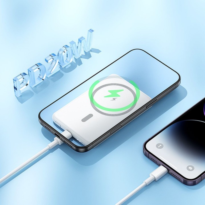 Повербанк сумісний з MagSafe Hoco 5000 mAh QC PD 2A 20W ultra-cienki J140A білий
