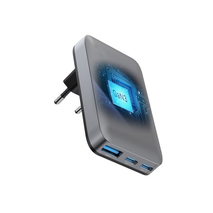 Ładowarka sieciowa do telefonu Forcell F-Energy Ultra Slim GaN III 2 x USB C + USB A QC4.0 PD 4A 65W VT-47 szara 0INT