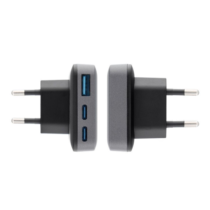Wall charger for phone Forcell F-Energy Ultra Slim GaN III 2 x USB C + USB A QC4.0 PD 4A 65W VT-47 grey 0INT