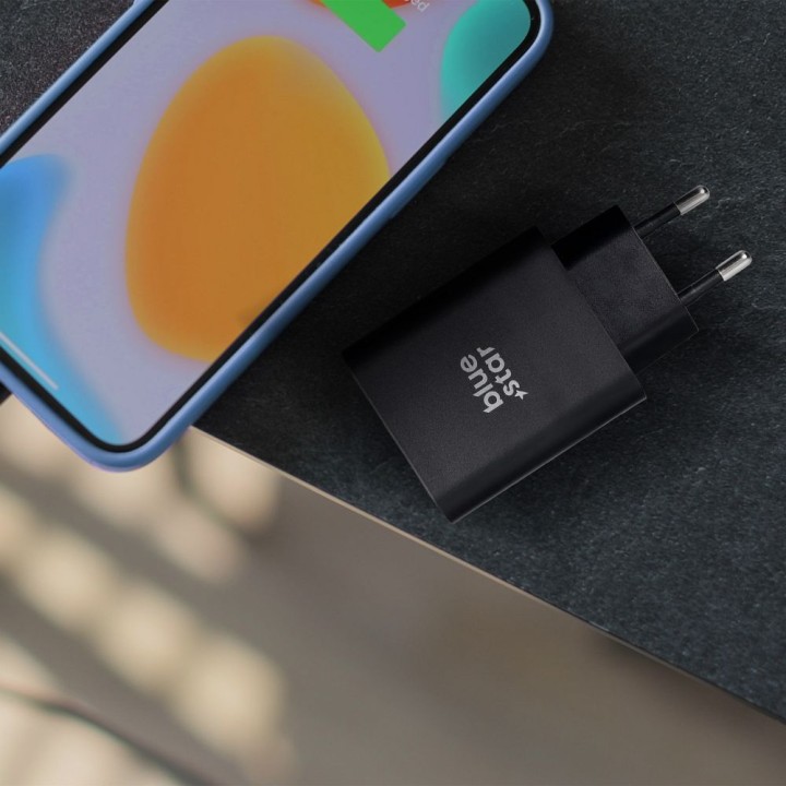 Мережевий зарядний пристрій для телефону Blue Star USB C + USB A QC4.0 PD 3A 25W TFB-TC-25WPD чорний