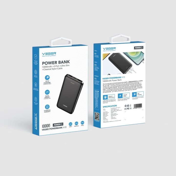 Повербанк Veger A10 (W1065) 2A 10000 mAh чорний