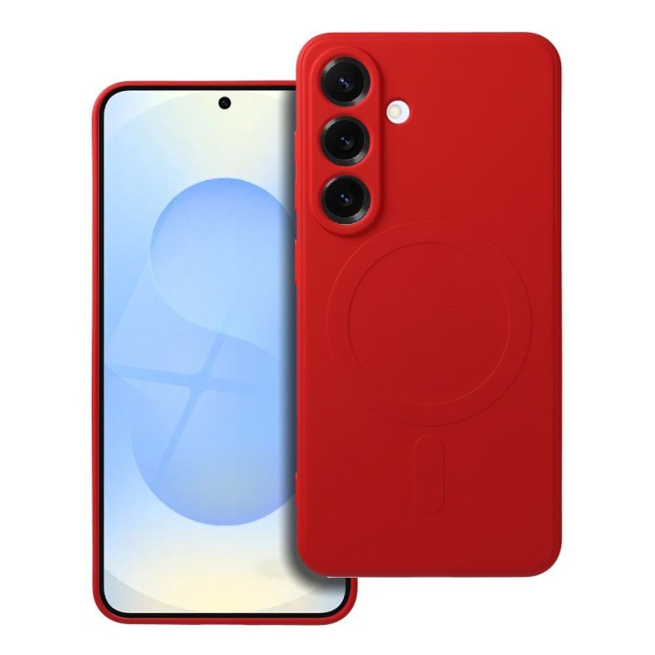 Чехол для Samsung S25 Silicone Mag Cover совместимый с MagSafe (camera protection) красный