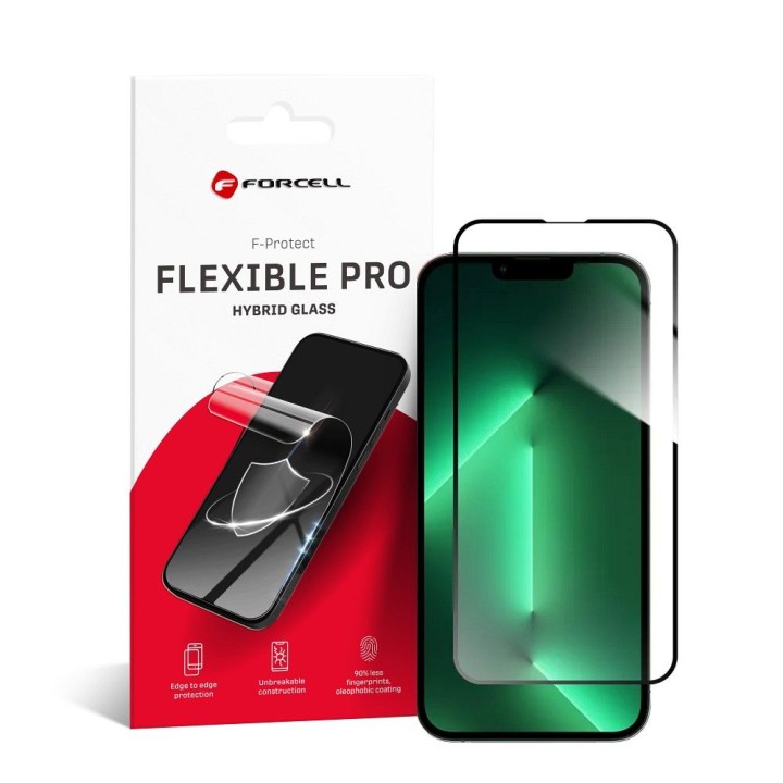 Glass hybrid for iPhone 13 / 13 PRO / 14 / 16e / 17e (SE 4 2025) Forcell Flexible 5D black
