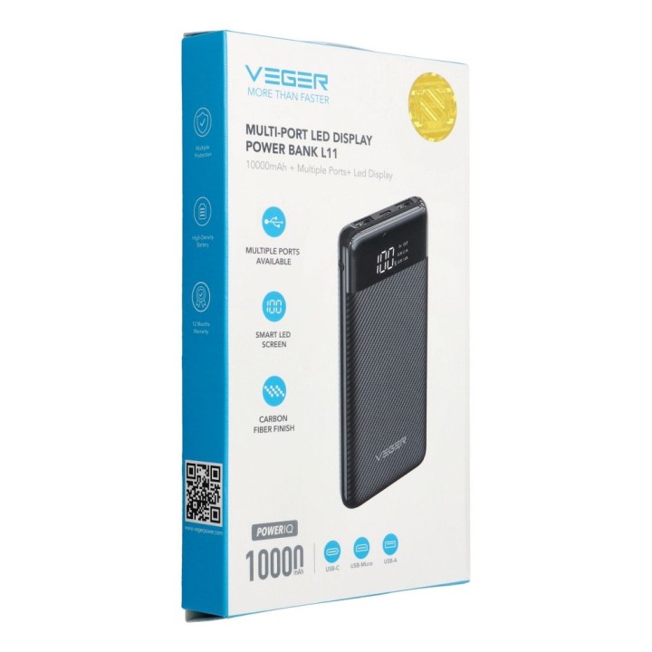 Повербанк Veger L11 (W1087) 10000 mAh чорний