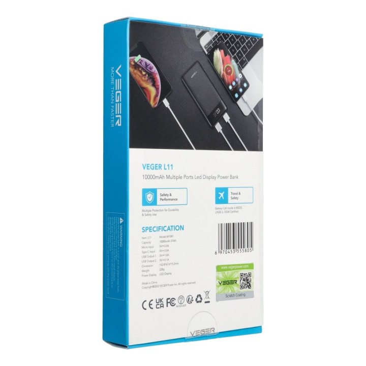 Повербанк Veger L11 (W1087) 10000 mAh чорний