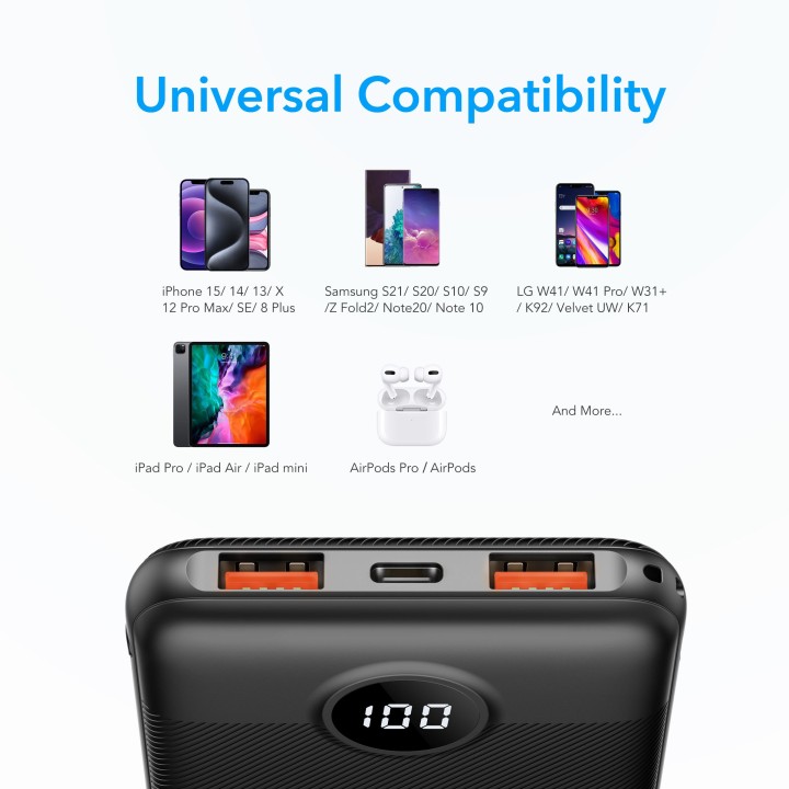 Powerbank Veger L10S (W1105PD) PD QC3.0 2A 20W 10000 mAh czarny 0INT
