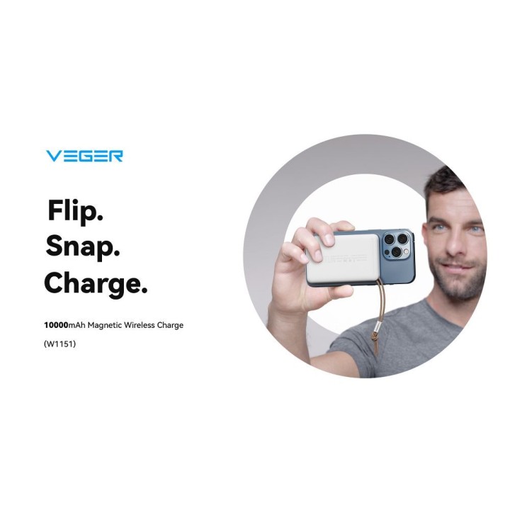 Power bank MagSafe compatible Veger MagOn (VP1151 / W1151) PD QC3.0 2A 20W with charging wireless 10000 mAh white 0INT