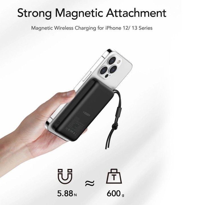Powerbank zgodny z MagSafe Veger MagOn (VP1151 / W1151) PD QC3.0 2A 20W z ładowaniem indukcyjnym 10000 mAh biały 0INT