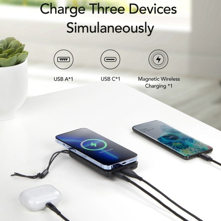 Повербанк сумісний з MagSafe Veger MagOn (VP1151 / W1151) PD QC3.0 2A 20W із зарядкою бездротовим 10000 mAh білий 0INT