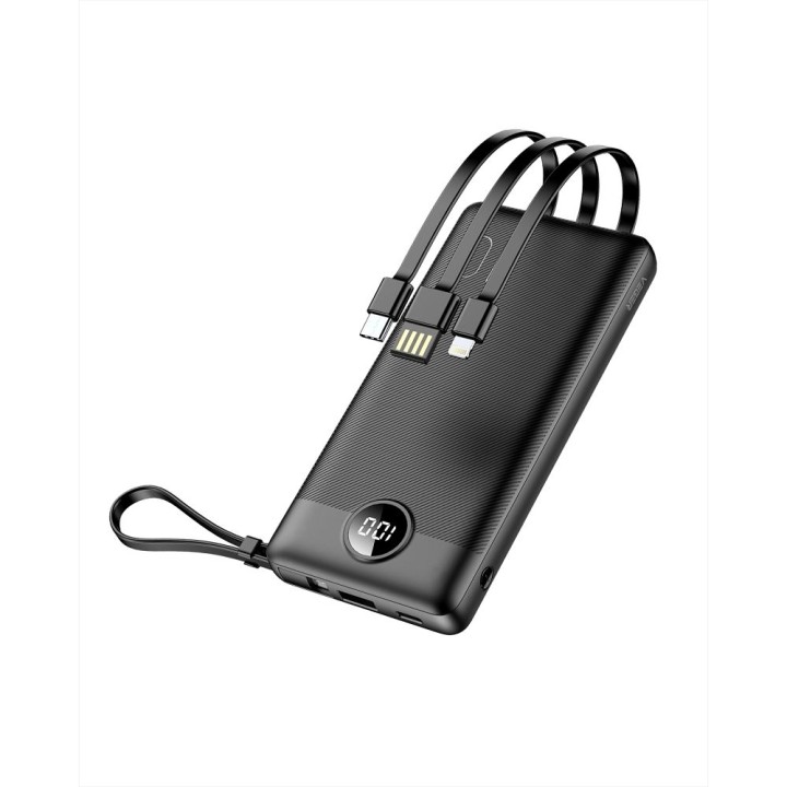 Повербанк Veger C10 (W1116) 10000 mAh со встроенными кабелями Micro USB / тип C / Lightning черный