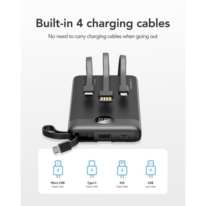 Power bank Veger C10 (W1116) 10000 mAh with built-in cables Micro USB / Type C / Lightning black