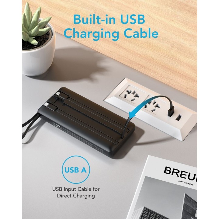 Повербанк Veger C10 (W1116) 10000 mAh з вбудованими кабелями Micro USB / Тип C / Lightning чорний
