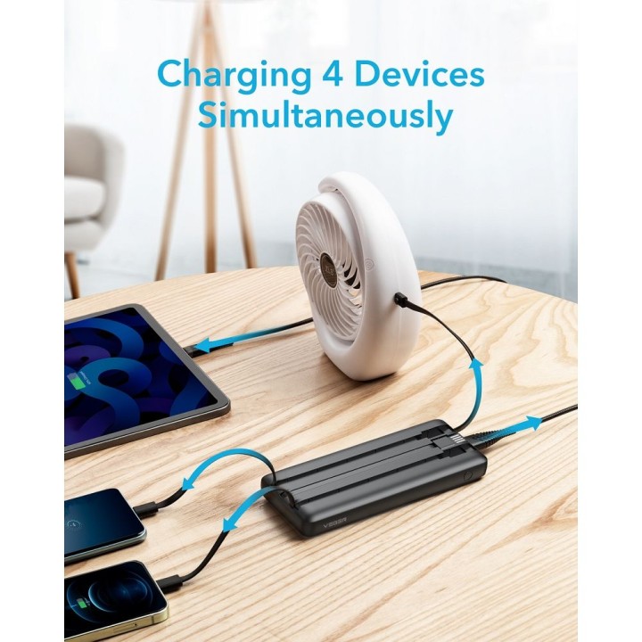 Повербанк Veger C10 (W1116) 10000 mAh со встроенными кабелями Micro USB / тип C / Lightning черный