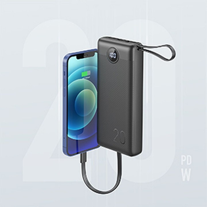 Power bank Veger C20 (W2047 / W2059) 20000 mAh with built-in cables Micro USB / type C / Lightning black