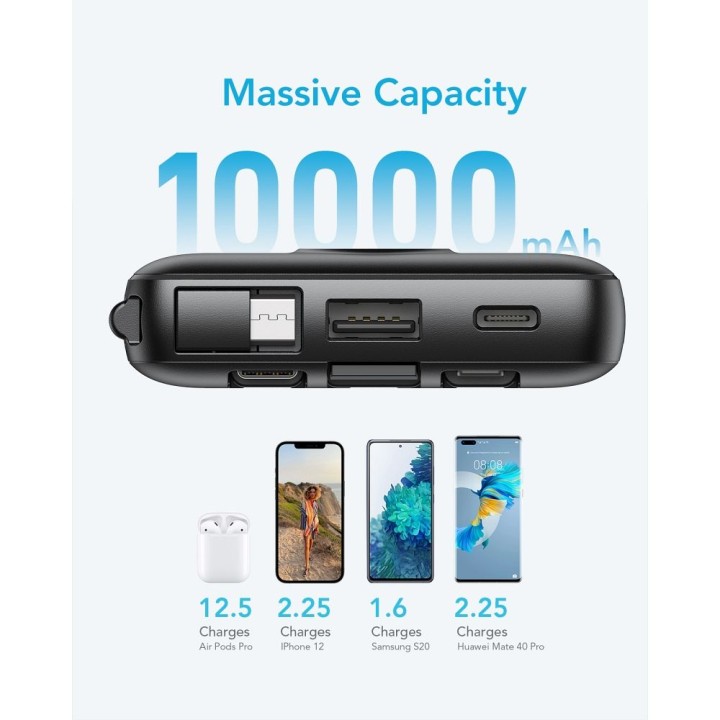 Power bank Veger C10 (W1116) 10000 mAh with built-in cables Micro USB / Type C / Lightning black