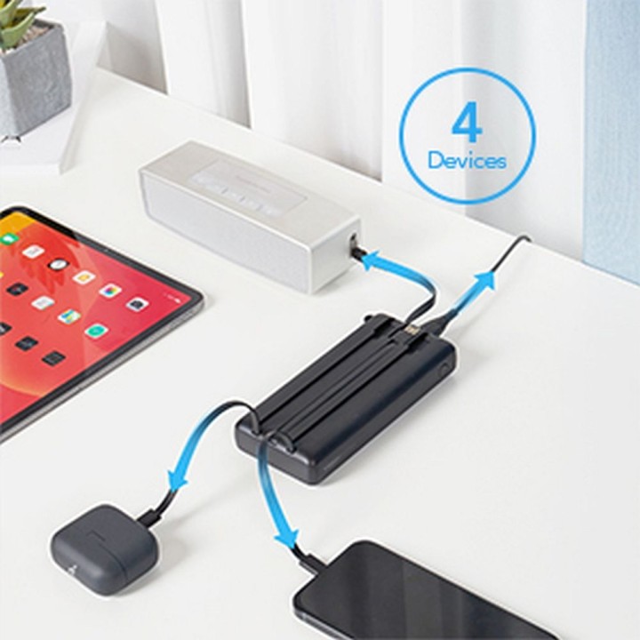 Повербанк Veger C20 (W2047 / W2059) 20000 mAh со встроенными кабелями Micro USB / тип C / Lightning черный