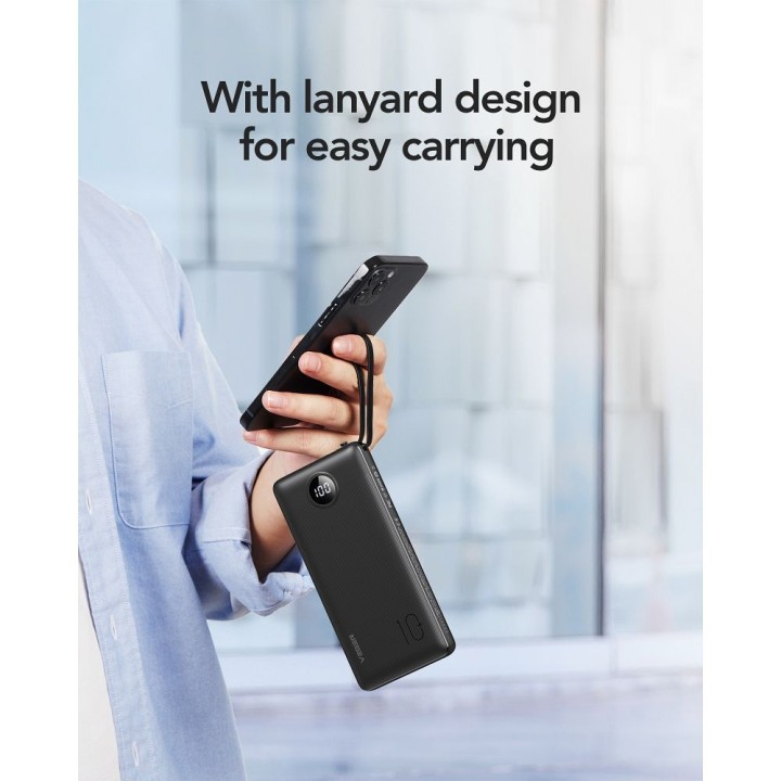 Повербанк Veger C10 (W1116) 10000 mAh со встроенными кабелями Micro USB / тип C / Lightning черный