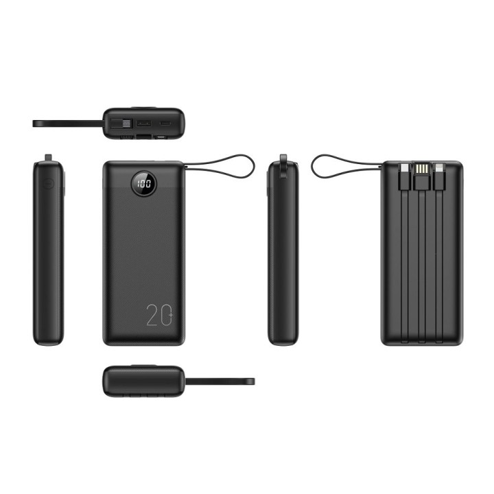 Power bank Veger C20 (W2047 / W2059) 20000 mAh with built-in cables Micro USB / type C / Lightning black
