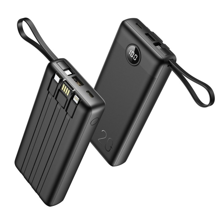 Повербанк Veger C20 (W2047 / W2059) 20000 mAh із вбудованими кабелями Micro USB / тип C / Lightning чорний