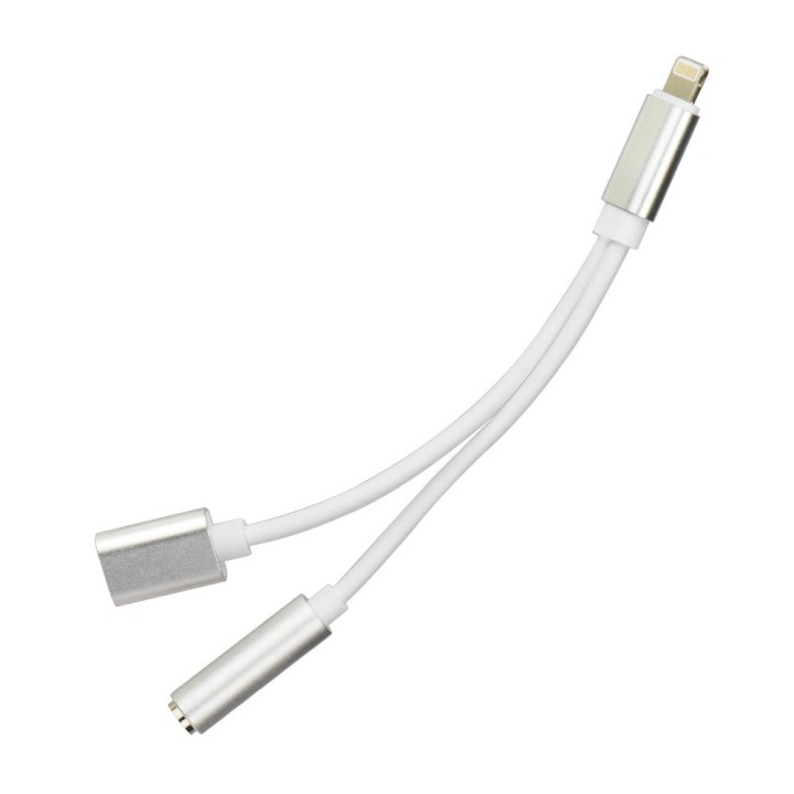 Адаптер AUX 2w1 Lightning (штекер (male)) для Lightning (гніздо (female)) / Jack 3,5 mm (гніздо (female)) сріблястий