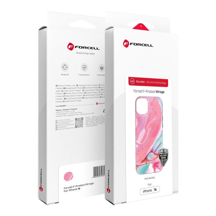 Case for iPhone 15 PRO Forcell F-Protect Mirage compatible with MagSafe Military Drop-Test pink marble