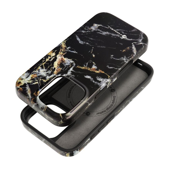 Case for iPhone 15 PRO Forcell F-Protect Mirage compatible with MagSafe Military Drop-Test black marble