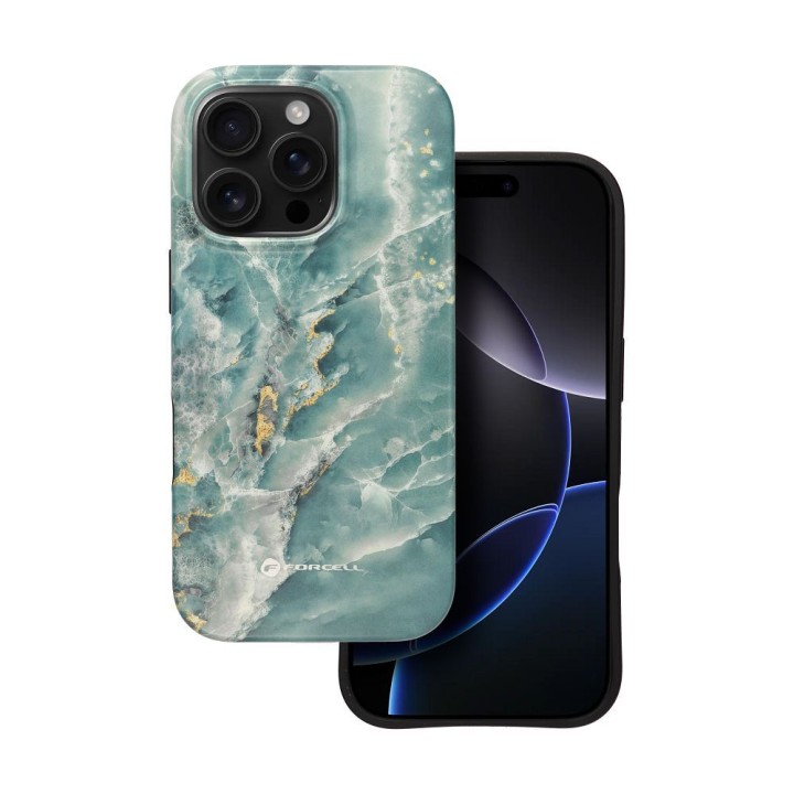 Чехол для iPhone 15 PRO Forcell F-Protect Mirage совместимый с MagSafe Military Drop-Test green marble
