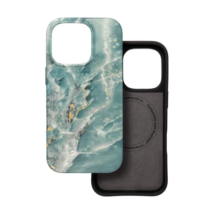 Case for iPhone 15 PRO Forcell F-Protect Mirage compatible with MagSafe Military Drop-Test green marble