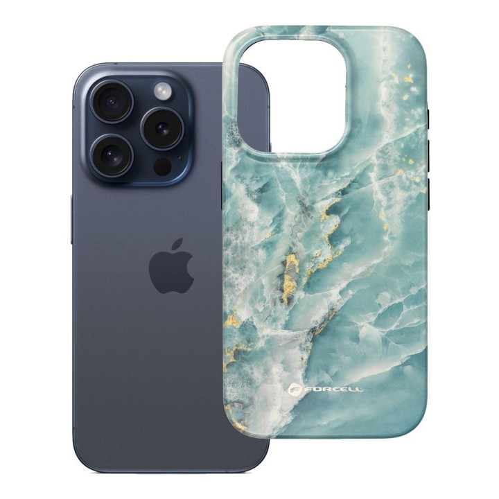 Case for iPhone 15 PRO Forcell F-Protect Mirage compatible with MagSafe Military Drop-Test green marble