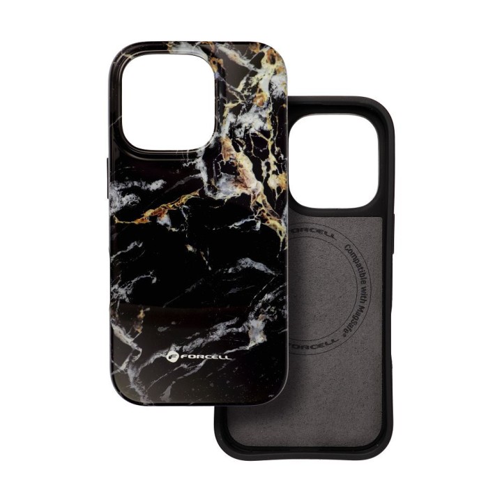 Case for iPhone 15 PRO MAX Forcell F-Protect Mirage compatible with MagSafe Military Drop-Test black marble
